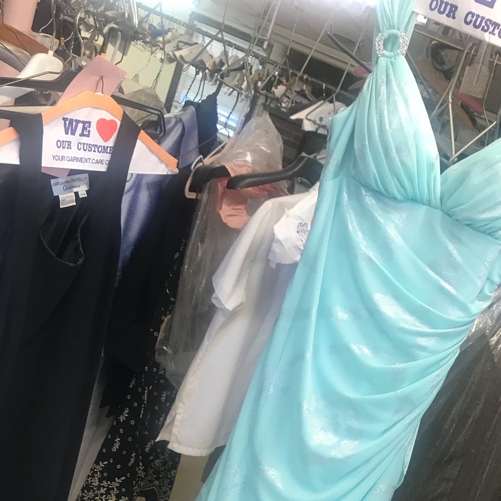 Long light blue and silver dress !